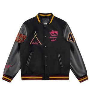 Stussy  black 8 towel embroidered baseball jacket-9-159